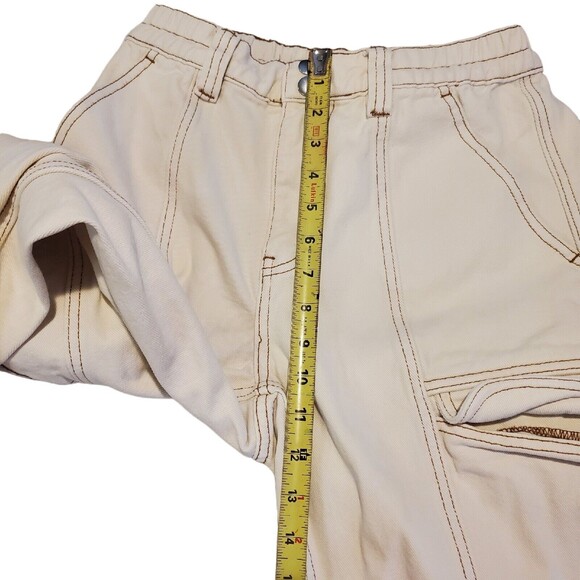 PACSUN Elastic Waist Cargo Ankle high rise pants Jeans Ivory skater S women's - Picture 2 of 10